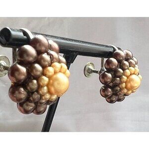 Haskell Style Vintage Screwback Beaded Earrings Rare Stacked Faux Pearls 1950s